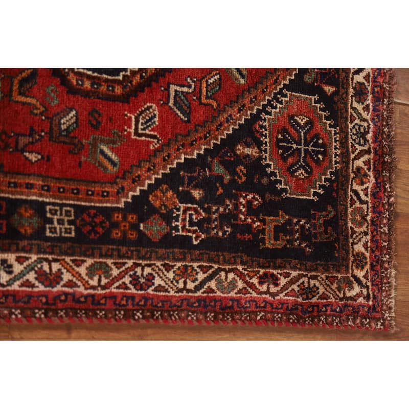Tribal Red Shiraz Persian Vintage Area Rug Hand-knotted Wool Carpet - 3'8"x 5'5"