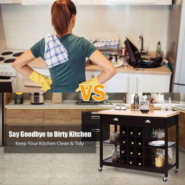 Shop Costway Rolling Kitchen Island Bar Storage Serving Cart With