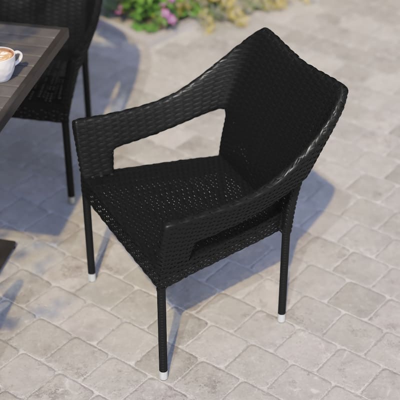 All Weather Commercial Grade PE Rattan Stacking Patio Chairs - 2 Pack