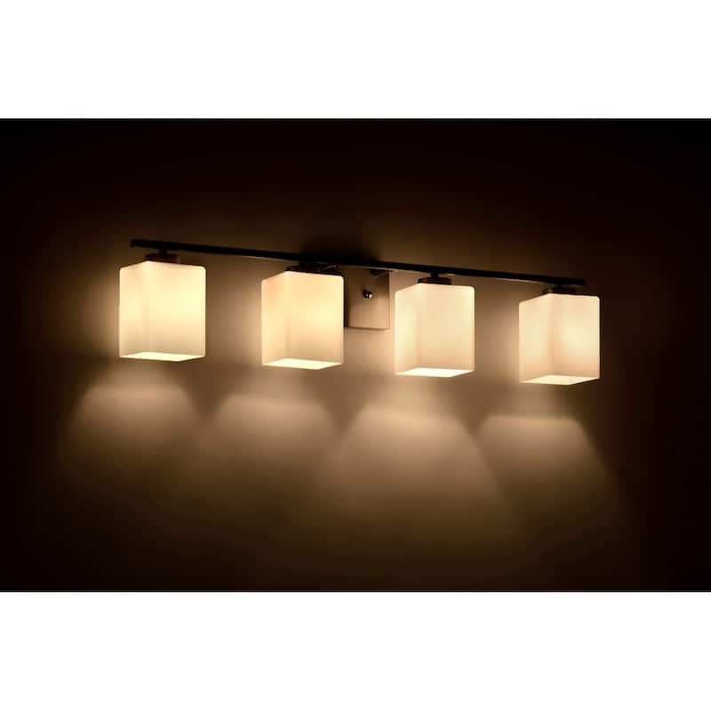 Brushed Nickel Indoor Bathroom Vanity Lights with Etched White Glass Square Rectangle Shades
