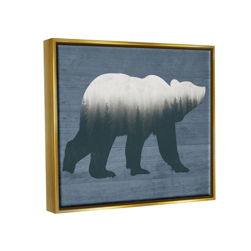 Stupell Rustic Woodland Trees Bear Silhouette Grainy Pattern Floater Frame, Design by Lettered and Lined