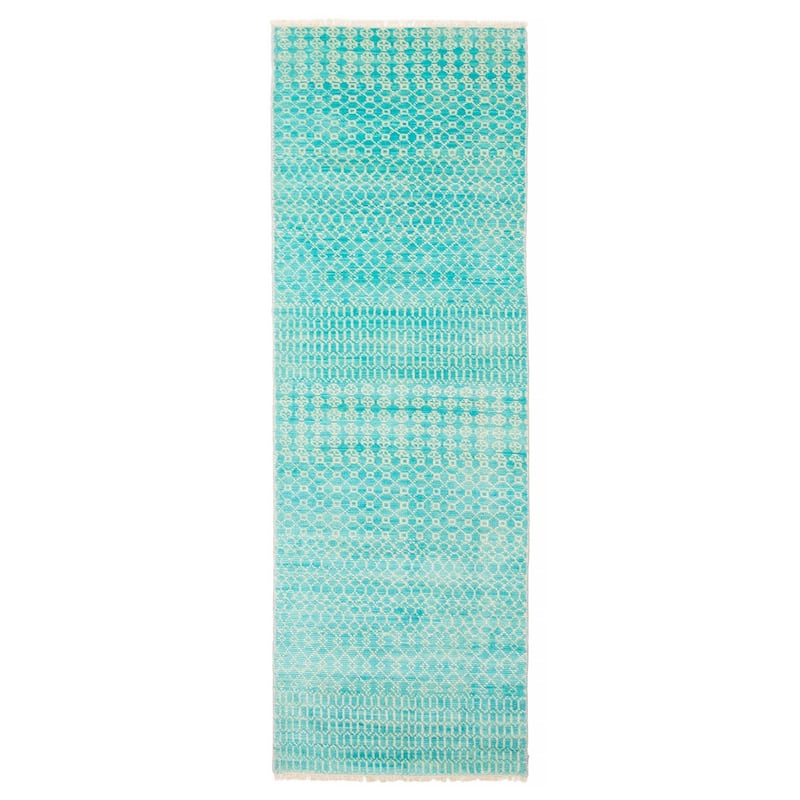 ECARPETGALLERY Hand-knotted Silk Shadow Aqua Wool Rug - 2'6 x 8'0 - Aqua - 2'6 x 8'0