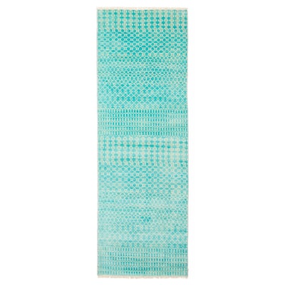 ECARPETGALLERY Hand-knotted Silk Shadow Aqua Wool Rug - 2'6 x 8'0