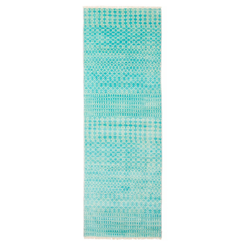 ECARPETGALLERY Hand-knotted Silk Shadow Aqua Wool Rug - 2'6 x 8'0