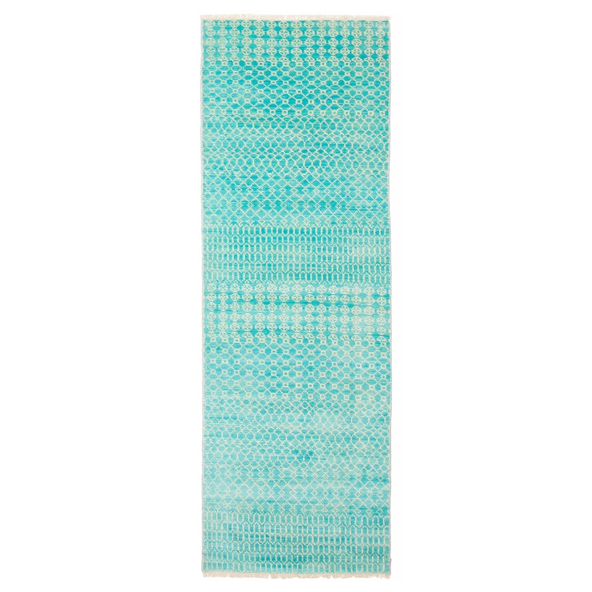 ECARPETGALLERY Hand-knotted Silk Shadow Aqua Wool Rug - 2'6 x 8'0