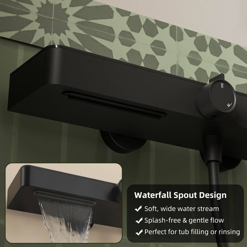 Modland 2-Function Wall Mount Shower System with 3-Mode Handheld Shower & Tub Filler Spout