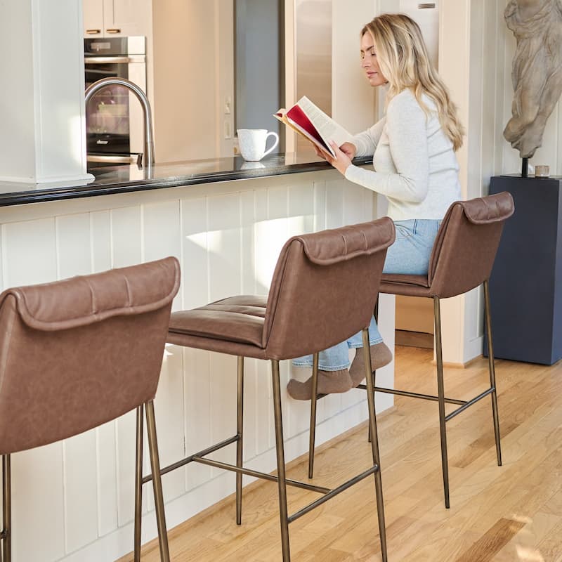 Maven Lane Gerard Bar Metal & Vegan Leather Kitchen Dining Stool