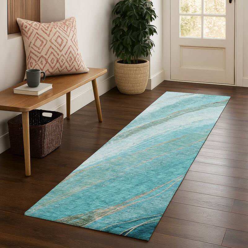 Premium Washable Super Soft Modern Motion Mayfield Rug - Turquoise - 2'3" x 7'6"