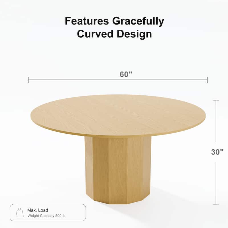 Solid Wood Round Dining Table Kitchen Table for 4-6 with Tabletop and Cylindrical Base for Living/Dining Room Coffee Office