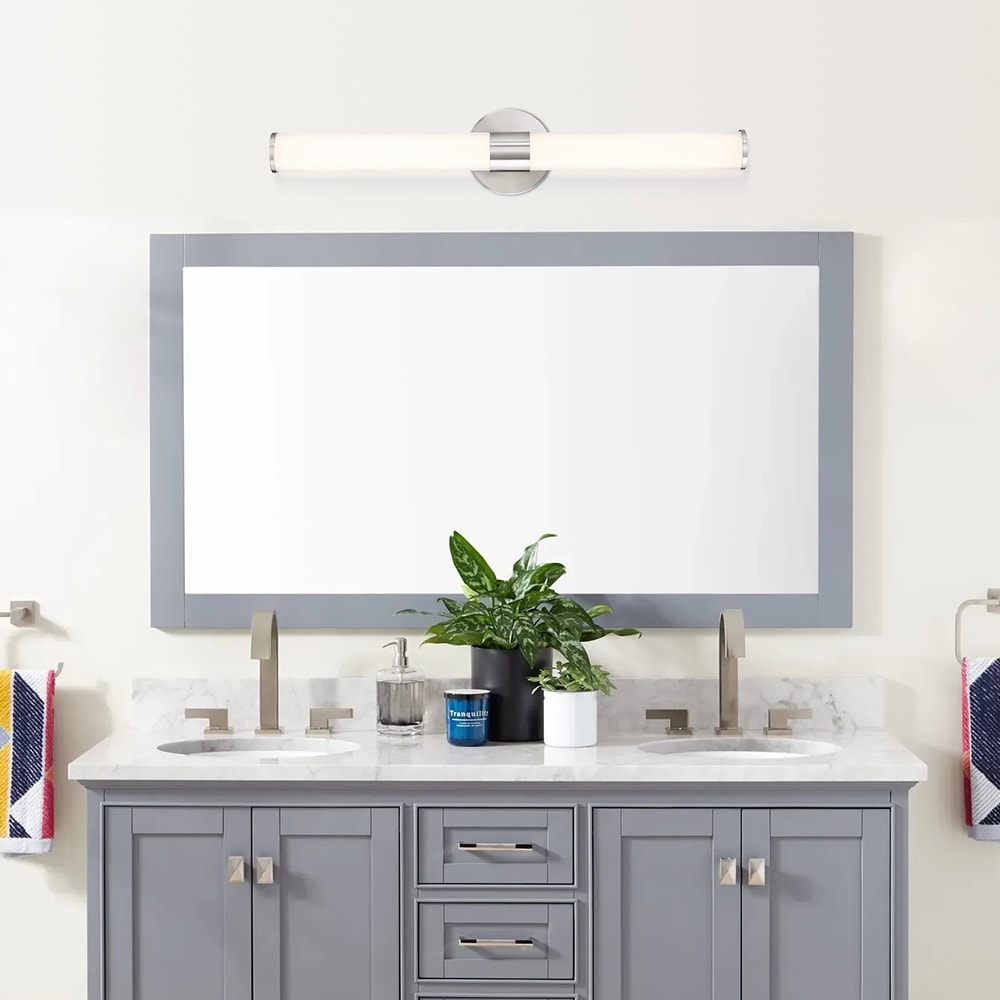 24 in. 3-Light Brushed Nickel Modern/Contemporary LED Vanity Light Bar with  Glass Shade - 24\, image size:1000x1000