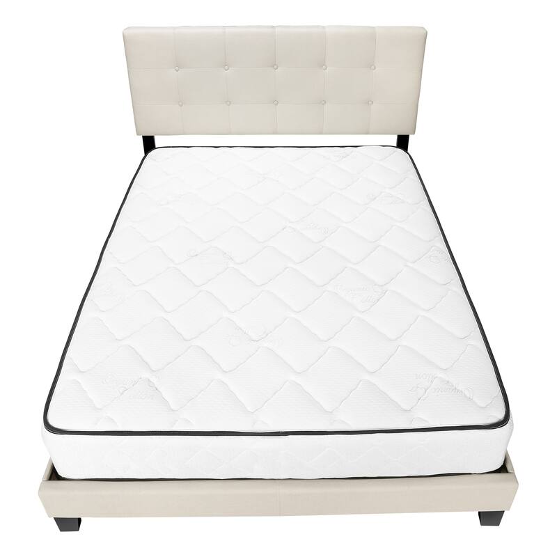 Queen Size Upholstered Platform Bed with Tufted Headboard and Black Wood Legs