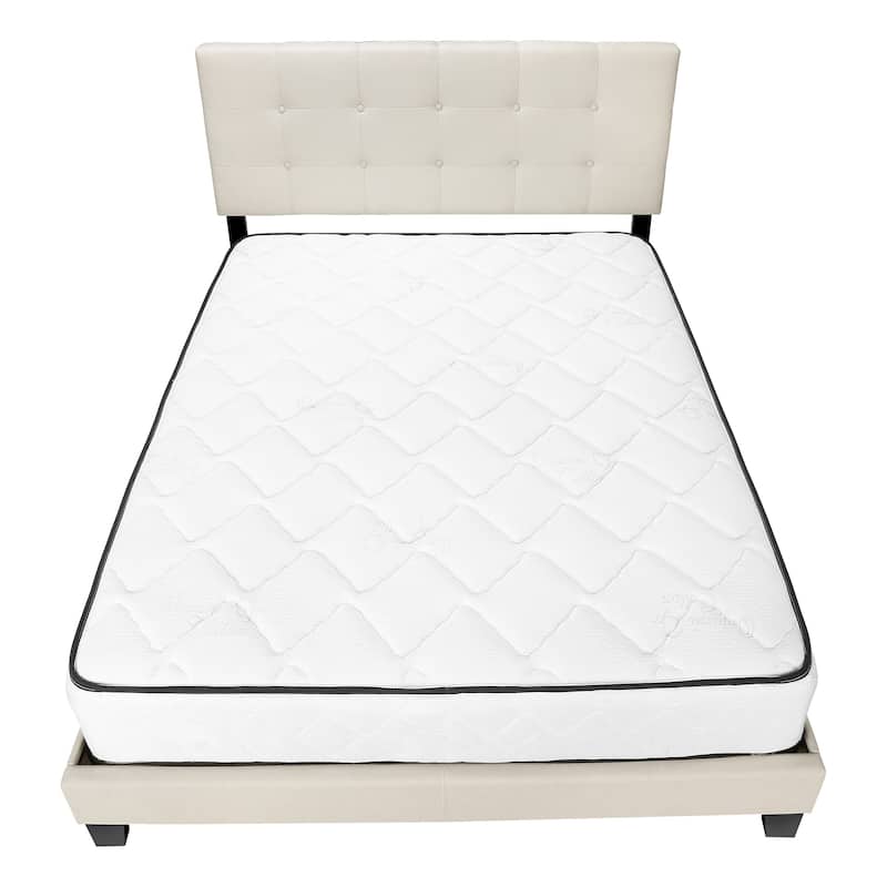 Tufted Upholstered Queen Bed Frame with Linen-Style Fabric, Padded Headboard & Black Wood Legs - Classic Low Profile Design