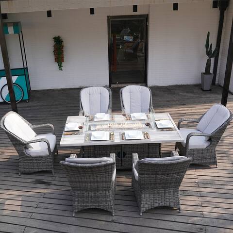 7-Piece Patio Dining Sets with Aluminium Fire Pit Table