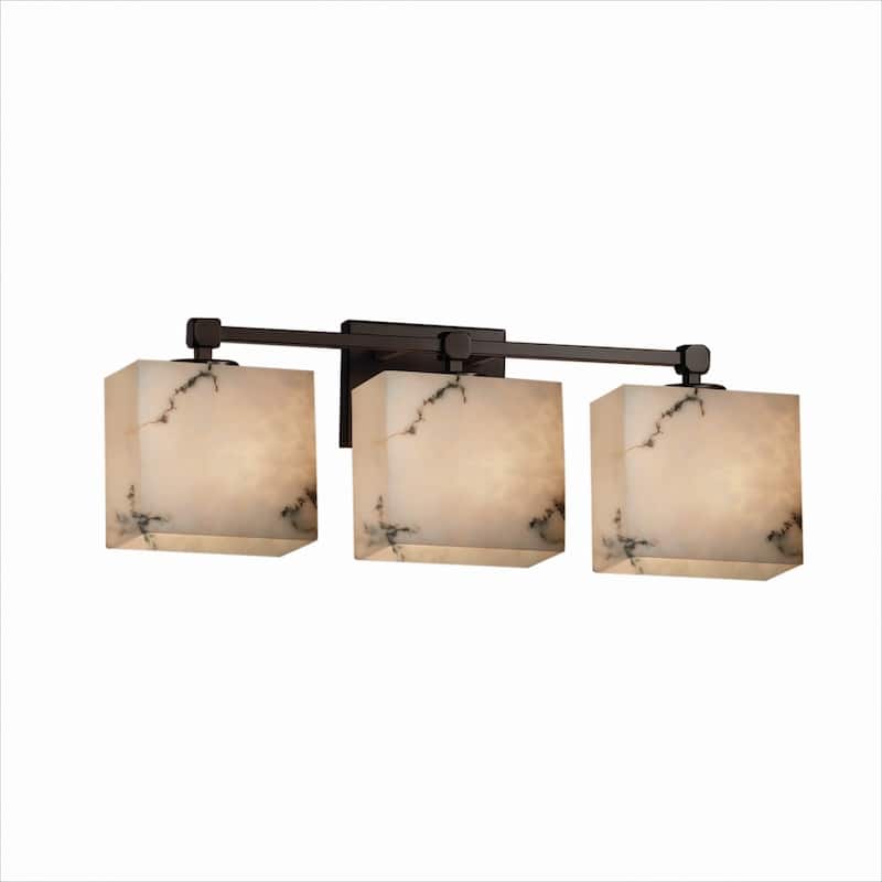 Justice Design LumenAria Tetra 3-light Dark Bronze Bath Bar, Faux Alabaster Rectangle Shade
