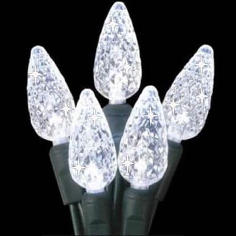 70 Pure White LED Faceted C6 Twinkling Christmas Lights - 23.5 ft Green Wire - 23.5'