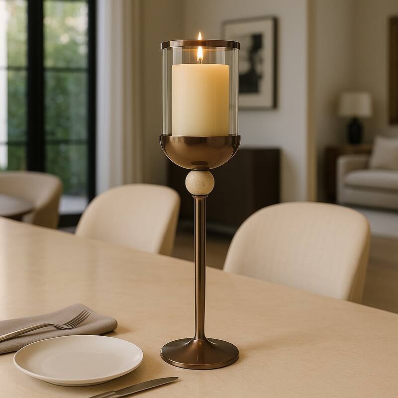 Metal Marble Floor Candle Holder Elegant Sculptural Hurricane