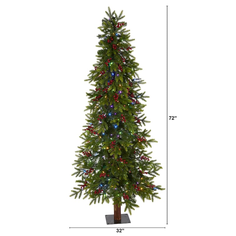 6ft. Fir Artificial Christmas Tree with 250 Multi-Color LED Lights, Berries & 415 Branches - Bright Holiday X-Mas Tree
