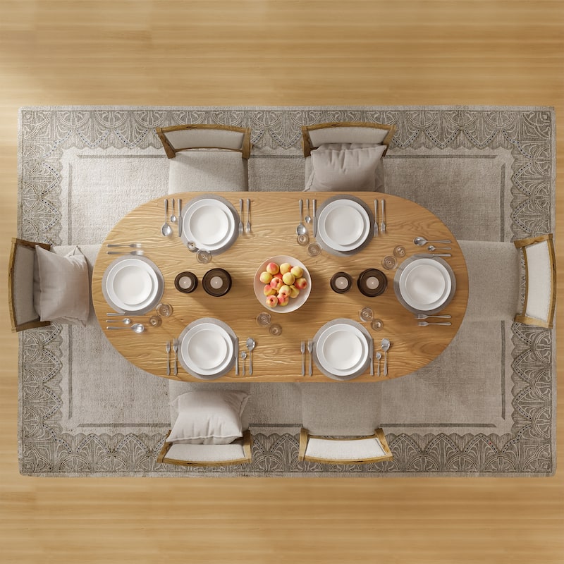 Lumioca Modern Oak Wood Top 67 in. Double Pedestal Base Dining Table