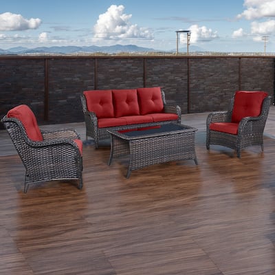 Pocassy 4-Piece Outdoor Sofa Patio Chair with Coffee Table