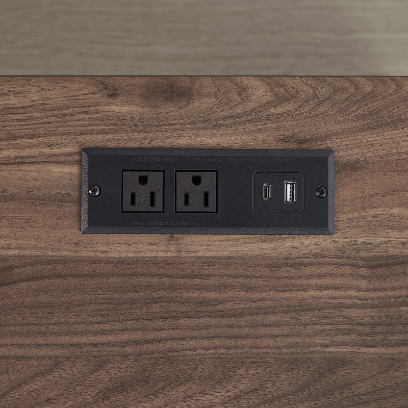 Spruce & Spring Scout Farmhouse Solid Wood Nightstand with 2 Drawers and Type-C, USB & 2 Power Outlets