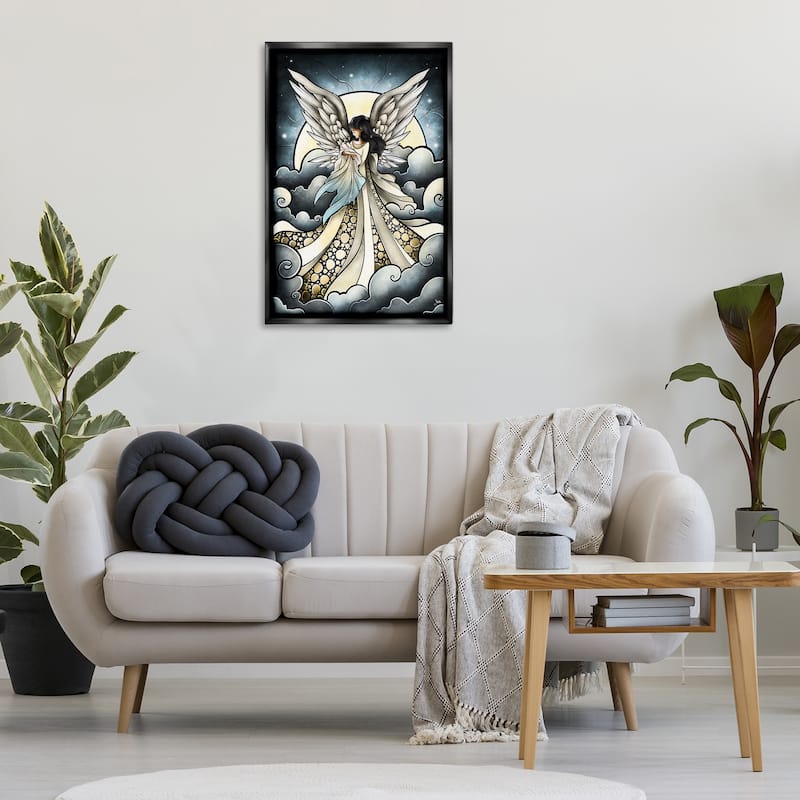 Stupell Classic Angel & Baby in Clouds Framed Floater Canvas Wall Art Design By Mandie Manzano