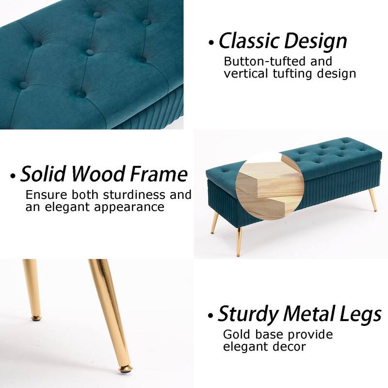 Velvet Storage Bench for Bedroom,End of Bed Bench for King Size Bed, Modern Upholstered Long Ottoman Bench for Entryway