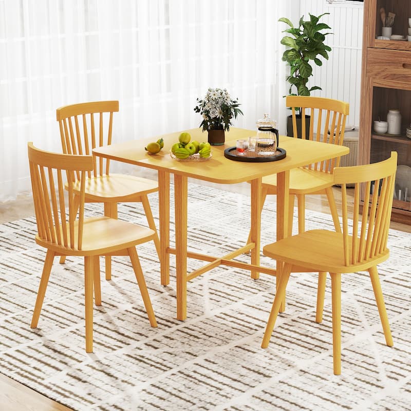 Foldable Dining Table with Drop Leaf Natural and Walnut Rubber Wood Convertible Kitchen Table for Small Spaces