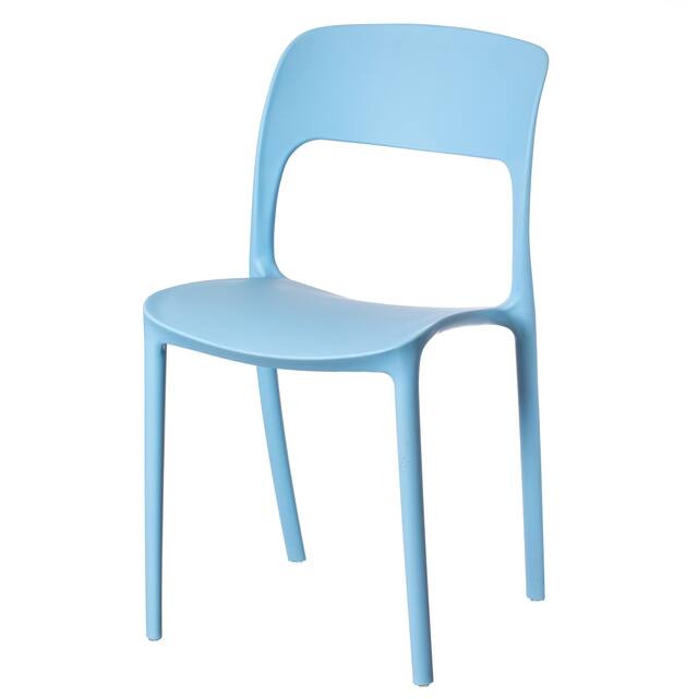 Modern Molded Plastic Outdoor Dining Chair with Open Curved Back - Single Blue