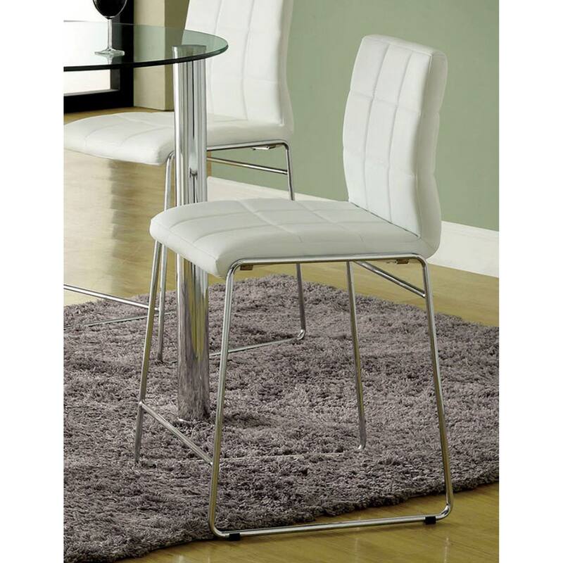 White Color Leatherette 2pcs Counter Height Dining Chairs Chrome Metal Legs Dining Room Counter Height Chairs