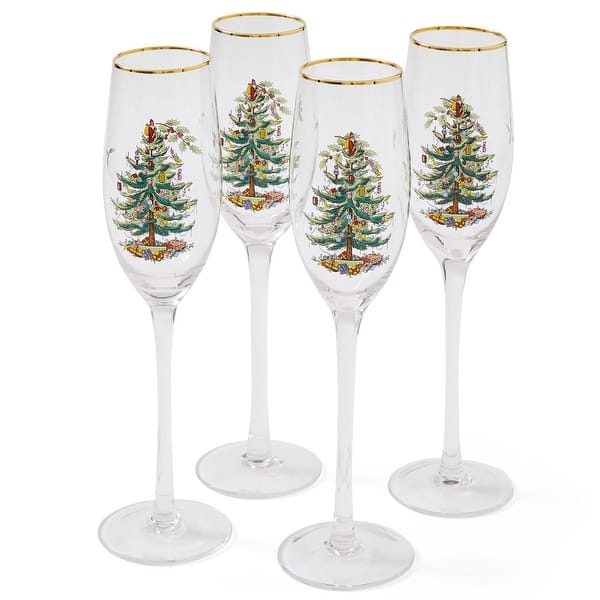 slide 2 of 7, Spode Set of 4 Christmas Tree Champagne Flutes - 2.75" D x 10.25" H Clear - 4 Piece - 2.75" D x 10.25" H