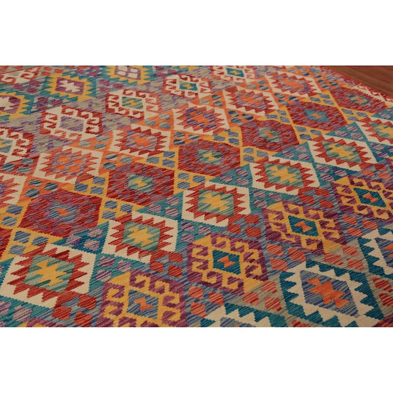 Kilim Oriental Area Rug Hand-Woven Living Room Wool Carpet - 8'2"x 9'6"