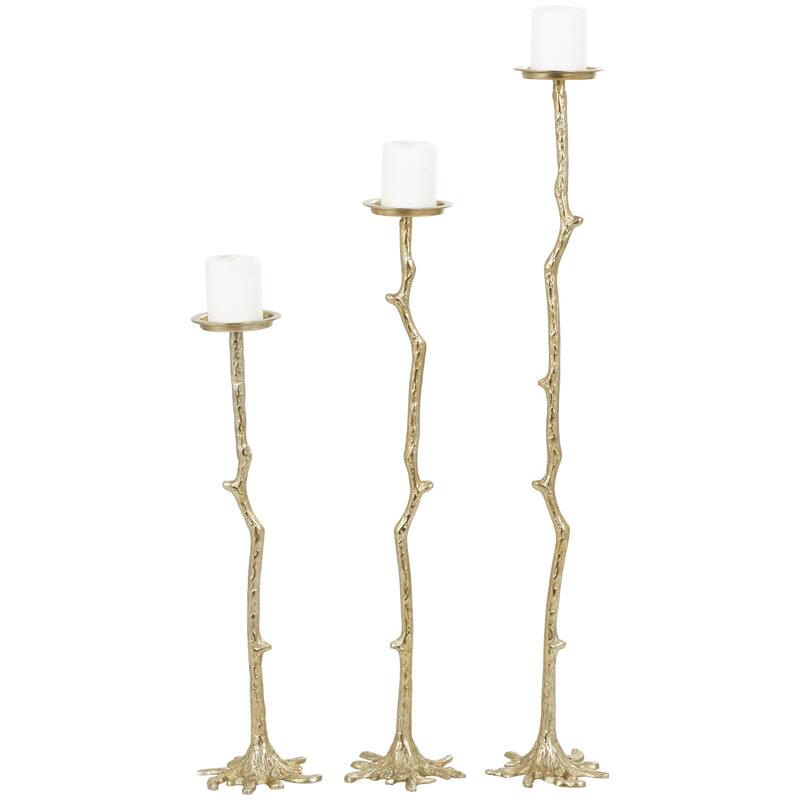 Aluminum Metal Abstract Tall Floor Candle Holder with Stick Inspired Design - Set of 3 Gold - Roche River Decor - Gold