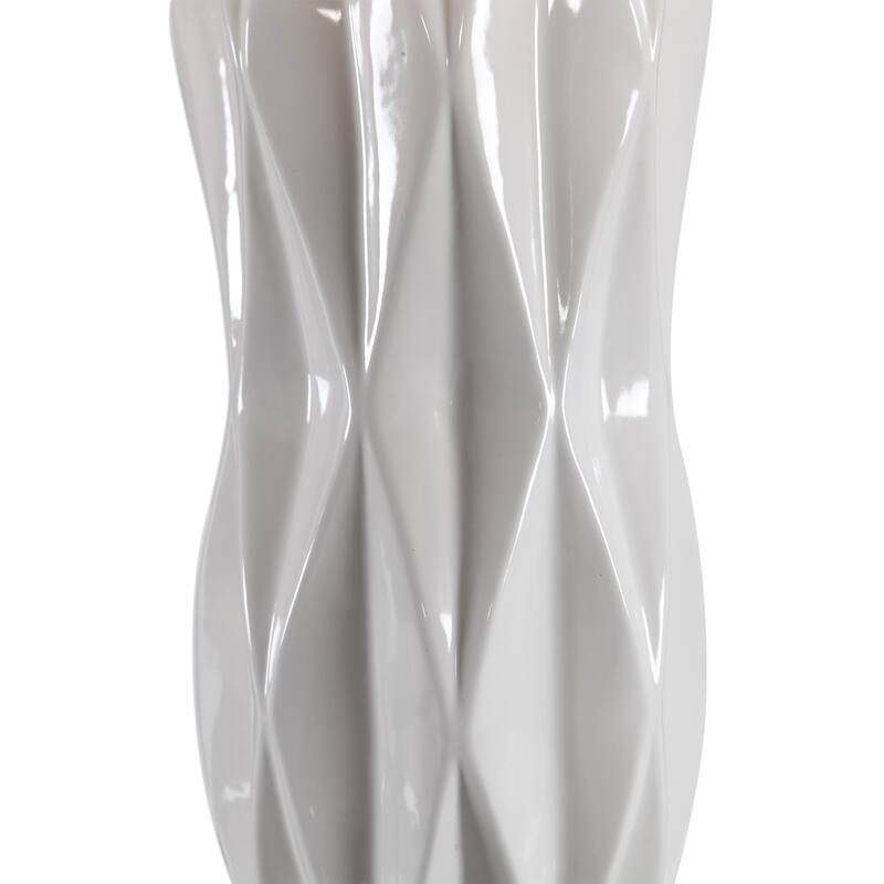 Glossy Embossed Geometric Table Lamp with White Drum Shade - 30.75" - White