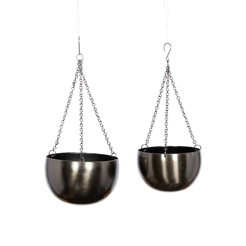 Black, Gold or Silver Metal Indoor Outdoor Hanging Dome Wall Planter with Chain (Set of 2)