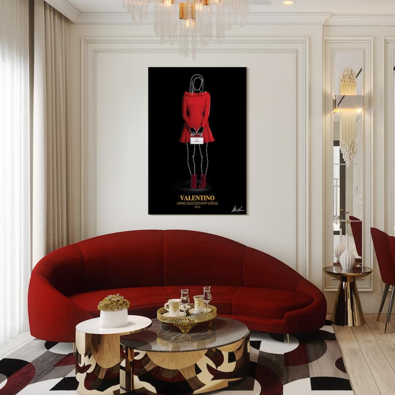 "V Fashion Red look" Frameless Free Floating Reverse Printed Tempered Glass Wall Art