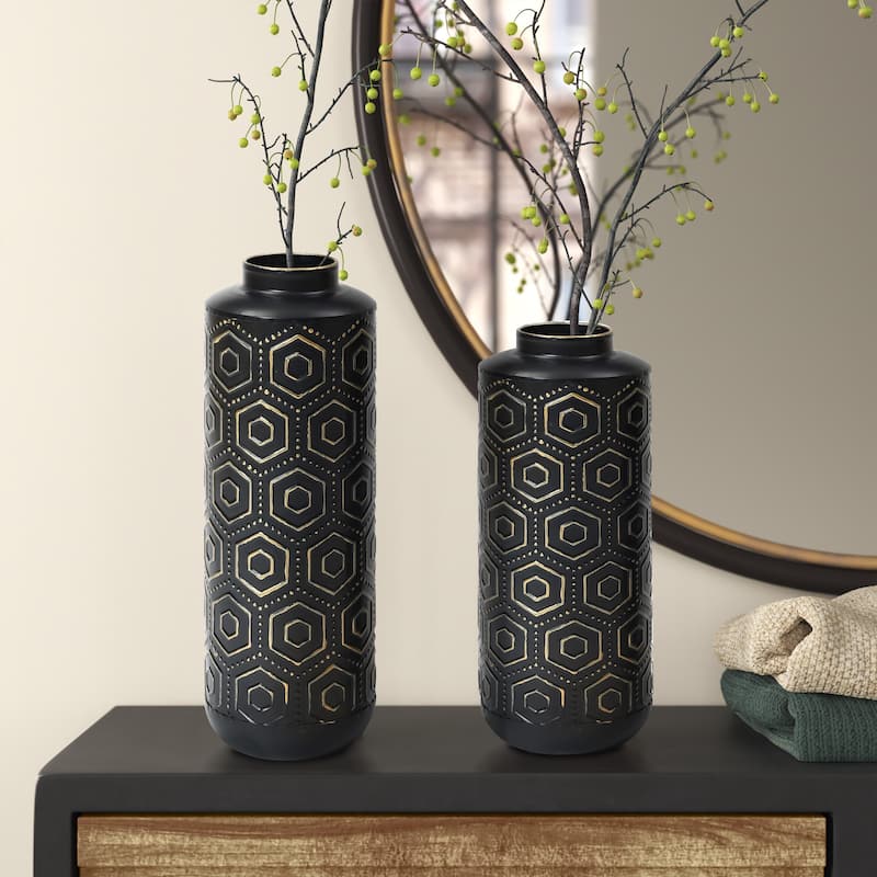 Black and Gold Metal Bottle Vases (Set of 2)