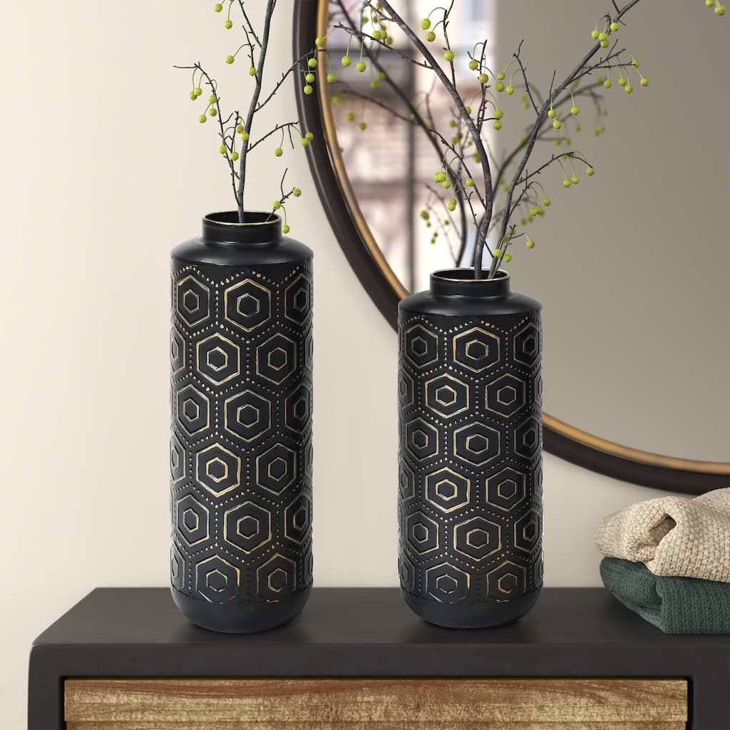Black and Gold Metal Bottle Vases (Set of 2)