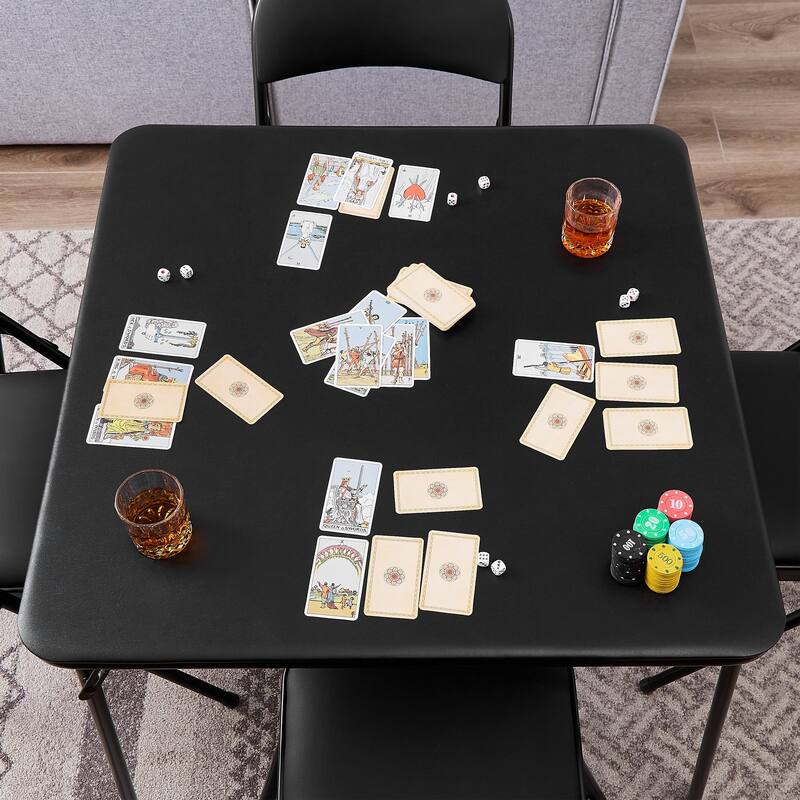 Taomika 5 Piece Black Folding Game Room Card Table and Upholstered Chair Set Table and Chair Set