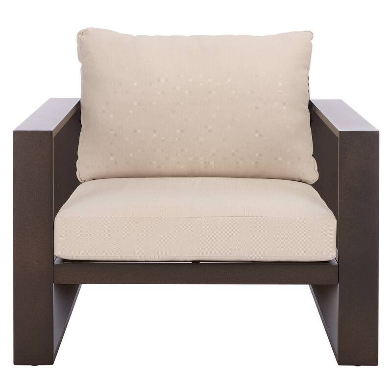 SAFAVIEH Outdoor Living Fash Aluminum Chair (Set of 2) - 36"W x 34"D x 30"H - Brown/Taupe