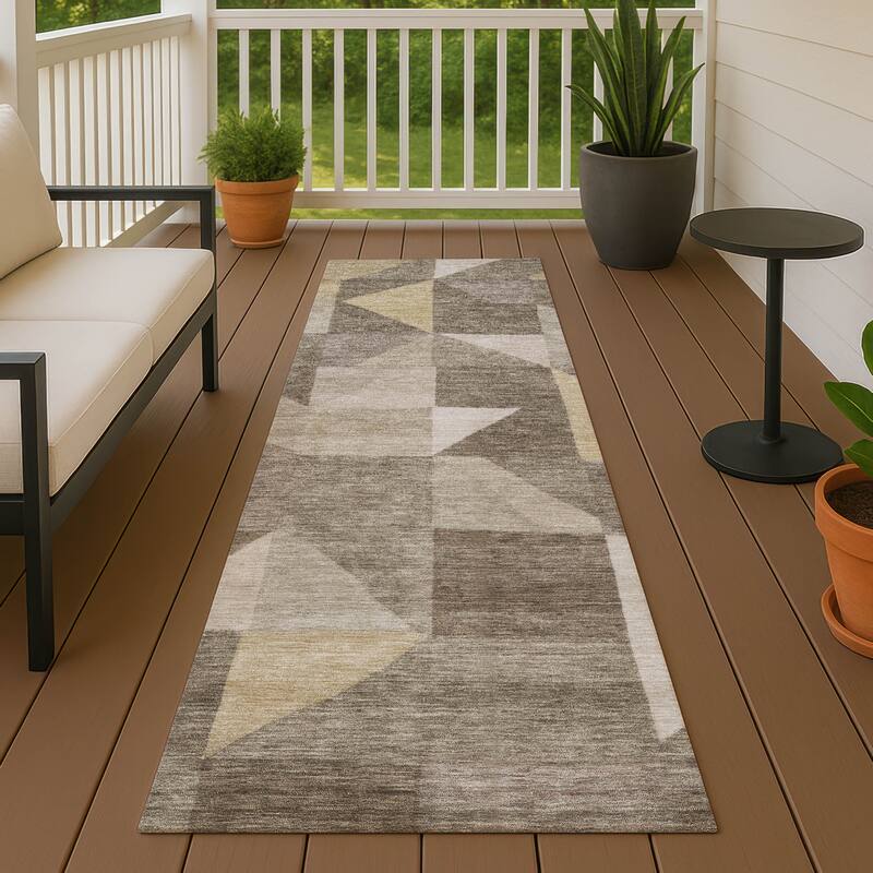 Machine Washable Indoor/ Outdoor Geo Rubi Chantille Rug - Khaki - 2'3" x 7'6"