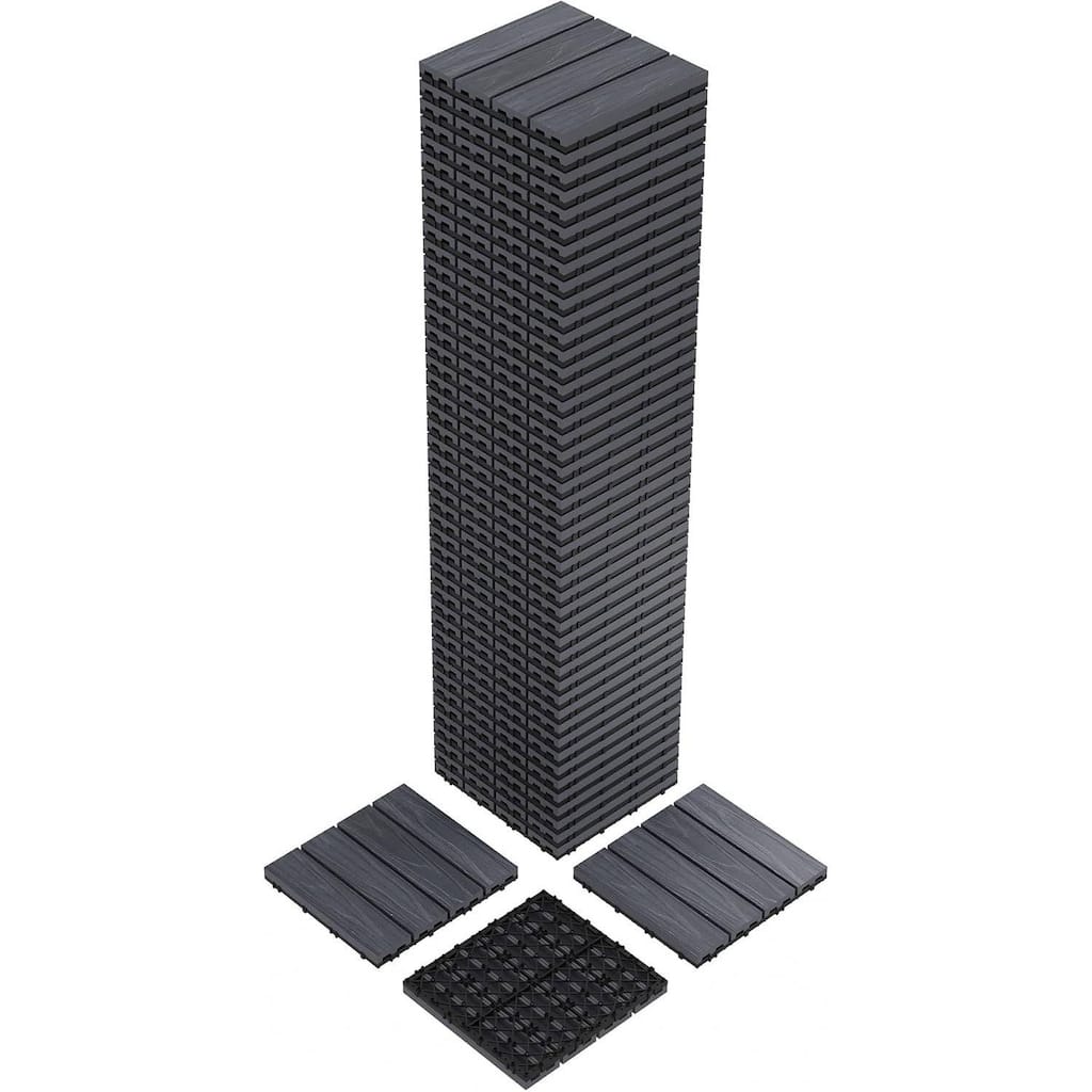 48-Pack All-Weather Plastic Wood-Grain 12"X12" Composite Interlock Deck Tiles Flooring