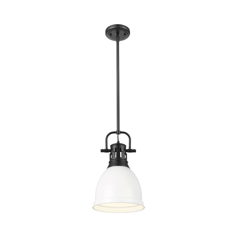 Yep by Golden Lighting Duncan 1-light 9in Rod Hung Pendant in Matte Black and Matte White shade