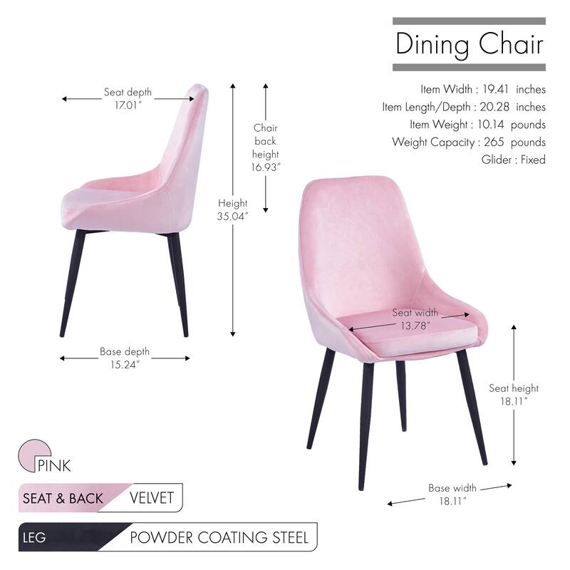 Porthos Home Fern Dining Chairs Set of 2, Velvet Upholstery, Steel Legs