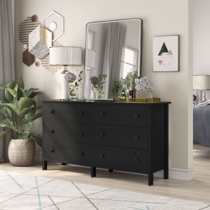 DH BASIC Transitional 53-inch Wide 6-Drawer Neutral Youth Dresser by Denhour