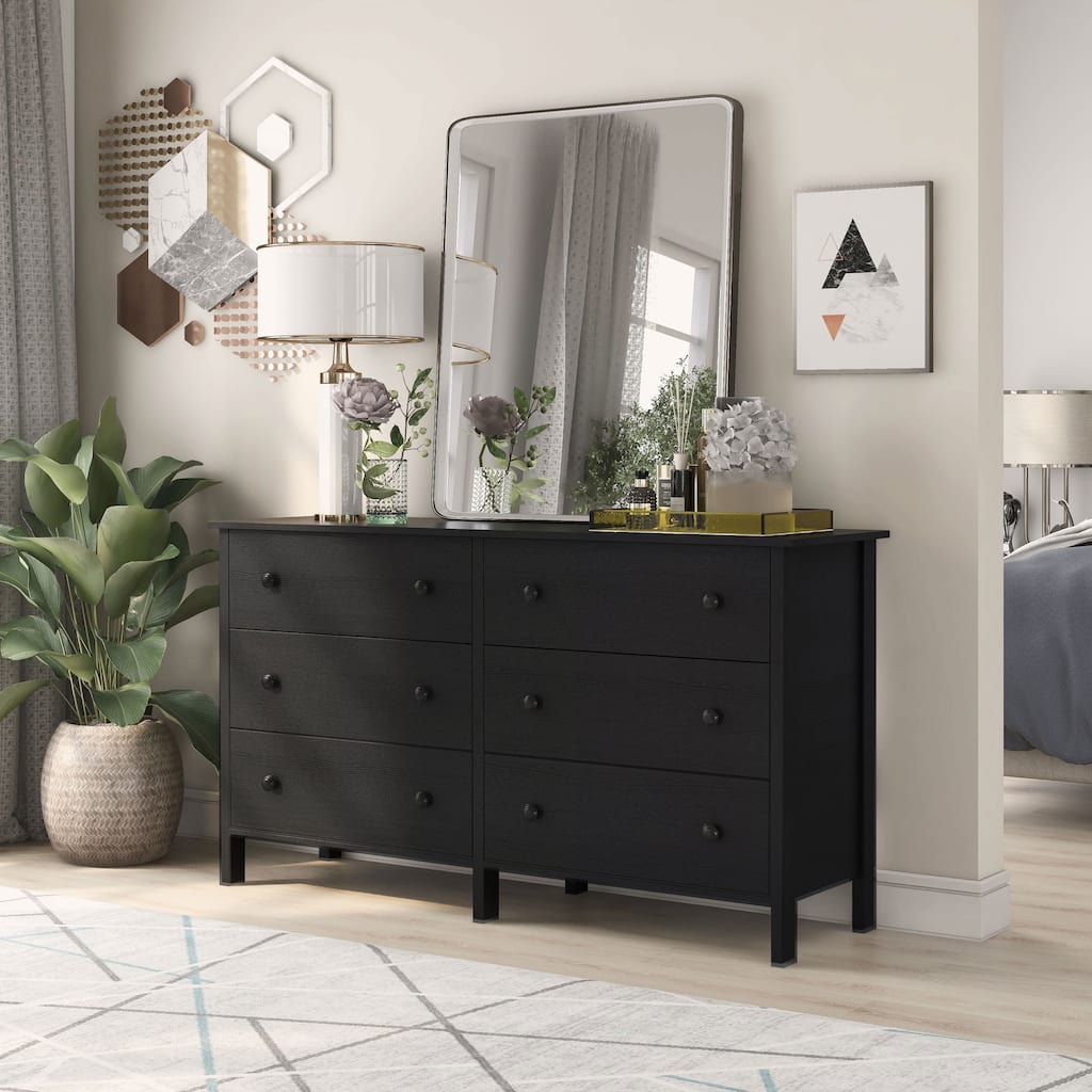 DH BASIC Transitional 53-inch Wide 6-Drawer Neutral Youth Dresser by Denhour
