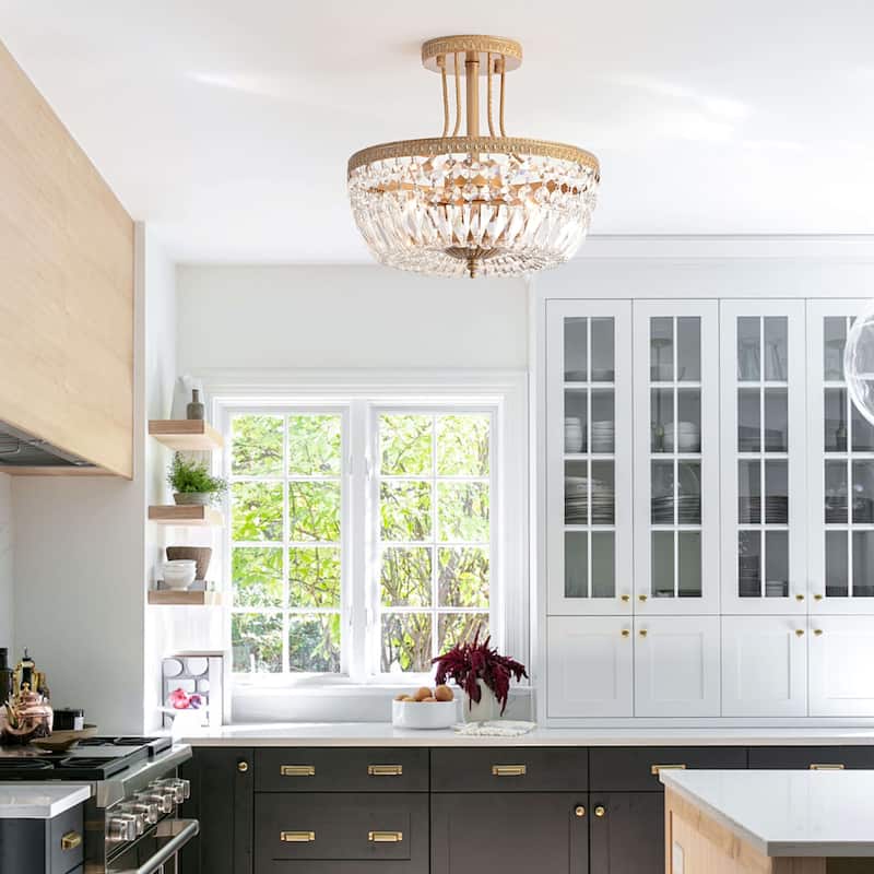 Jessica Crystal Basket 3-light Semi-Flush Mount Chandelier