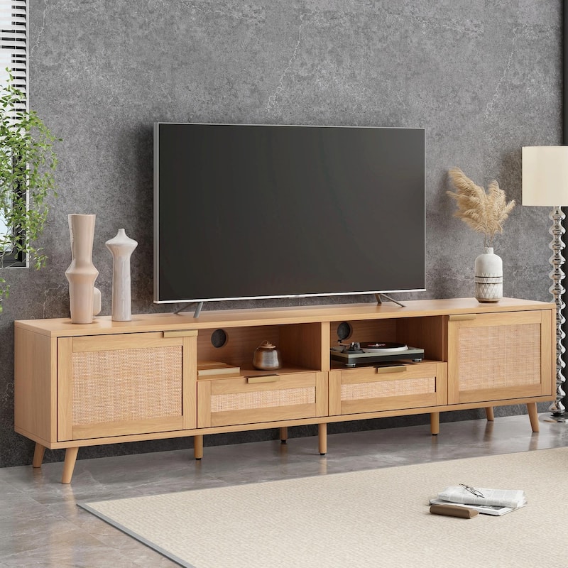 Rattan TV Stand for TVs up to 85'' - Natural