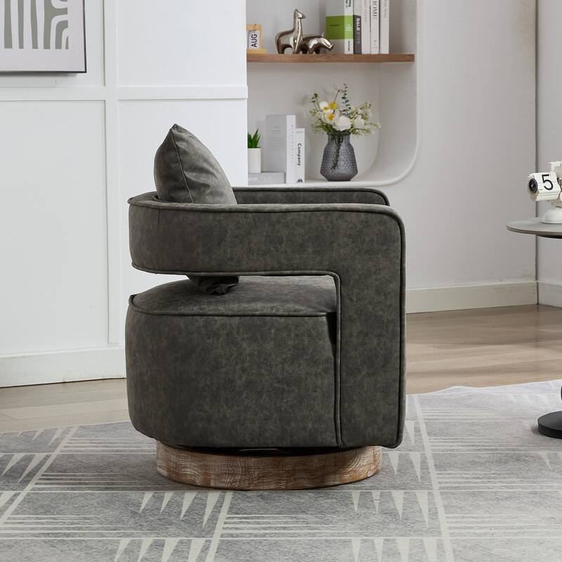 Modern PU Accent Chair Sofa Chair with Wide Seat & Curved Back, Swivel Open Back Barrel Chair Lounge Chair