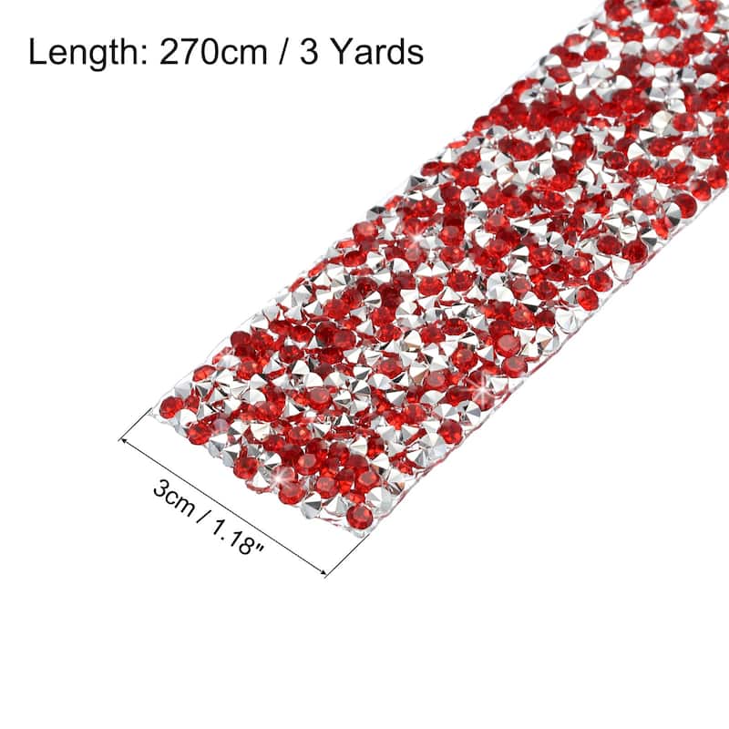 1 Roll 3 Yards Self Adhesive Crystal Rhinestone Ribbon Silver Base - Red
