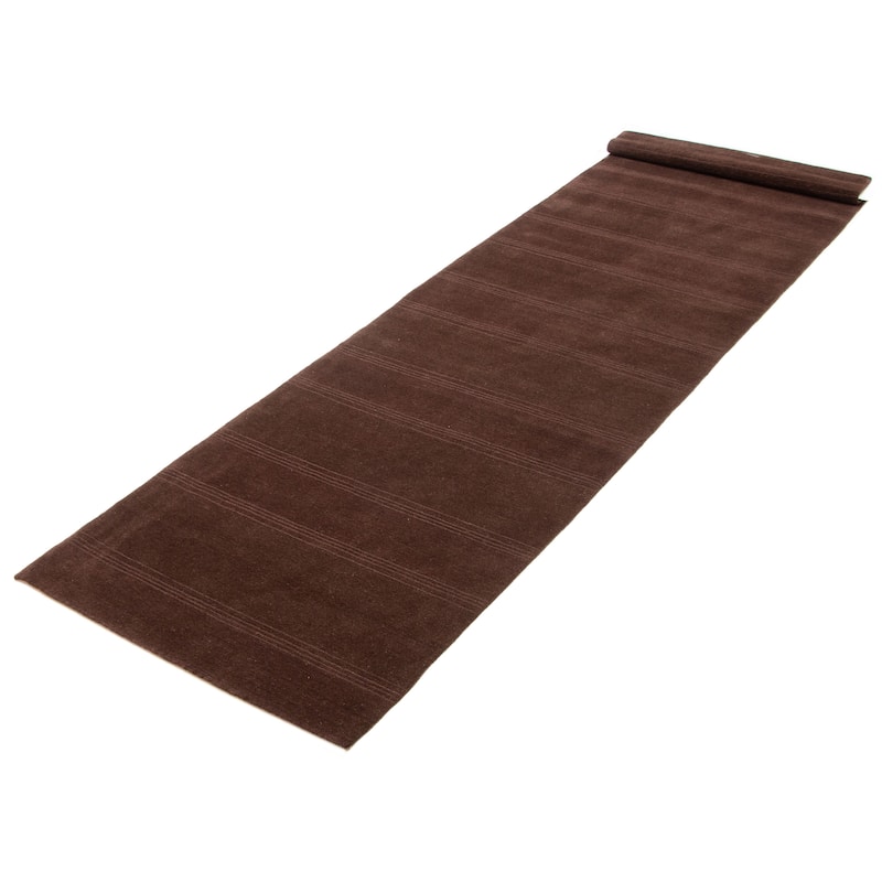 ECARPETGALLERY Hand-knotted Opulence Dark Brown Wool Rug - 3'4 x 12'6